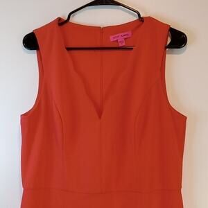BETSEY JOHNSON Bright Red Dress Slit At Bottom V Neck Beautiful Sz 14 VERY NICE!